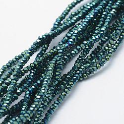 Chapelets de perles en verre électroplaqué, plein plaqué, facette, rondelle, vert plaqué, 2.5x1.5mm, Trou: 0.5mm, Environ 197~201 pcs/chapelet, 12.9 pouce (33 cm)