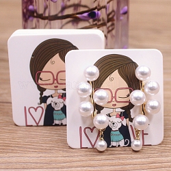 Square Paper Earring Display Cards, Jewelry Display Cards for Earring Storage, White, Girl Pattern, 5x5x0.05cm, Hole: 0.8mm