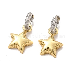 Star Rack Plating Brass Micro Pave Cubic Zirconia Hoop Earring, Long-Lasting Plated Dangle Earring for Women, Cadmium Free & Lead Free, Real 18K Gold Plated, 33mm, Pin: 0.7mm