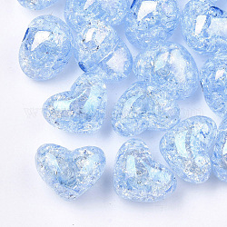 Perles en acrylique transparentes craquelées, demi-percés perles, cœur, lumière bleu ciel, 14.5x18x13mm, demi-trou: 3.5 mm