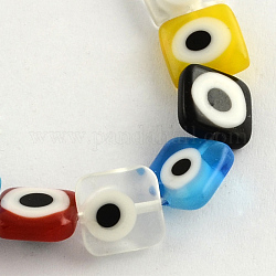 Main carrée perles au chalumeau mauvais œil brins, couleur mixte, 10x10x4mm, Trou: 1mm, Environ 38 pcs/chapelet, 14.5 pouce