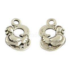 Tibetan Style Alloy Pendants, Number 3 with Hen, Lead Free & Cadmium Free, Antique Silver, 15x11x4mm, Hole: 2mm
