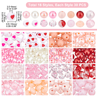  PH PandaHall 430pcs Acrylic Pink Beads 16 Styles