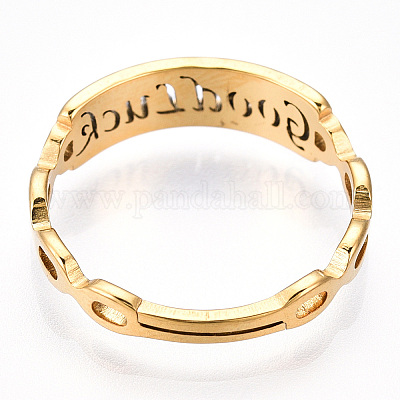 304 anillo ajustable de acero inoxidable con palabra buena suerte para mujer.  al por mayor para bisuterías 