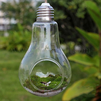 電球型ハンギングガラスプランター テラリウムコンテナ花瓶屋内水耕植物ホームオフィス庭の装飾 透明 80x140mm