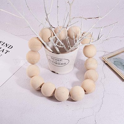 30pcs 25mm Unfinished Natural Wood Beads Large Hole Round Wooden Beads Wood Loose Spacer Beads Jewelry Making Accessory for DIY Crafts Garland