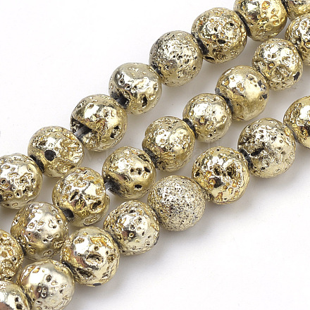 Electroplated Natural Lava Bead Strands G-S239-10-6mm-15-1