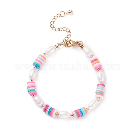 Bracelet en perles naturelles et argile polymère BJEW-TA00084-1