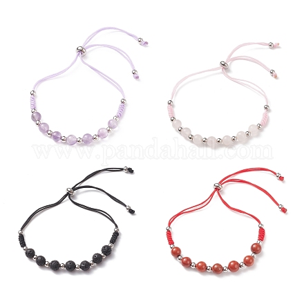 Bracelets coulissants en perles de pierre mélangées naturelles pour hommes femmes BJEW-JB08717-1