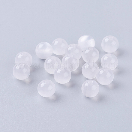 Perles rondes en résine imitation oeil de chat blanc X-RB263Y-25-1