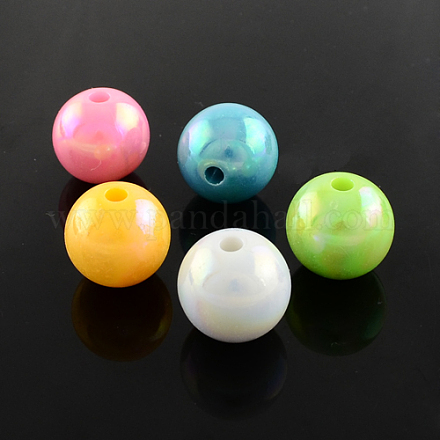 AB Color Plated Acrylic Gumball Beads for Bubblegum Necklace PACR-R204-14mm-M-1