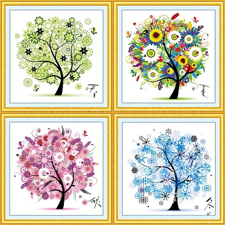 Kits de inicio de punto de cruz con patrón de árbol de la vida con tema de cuatro estaciones diy TREE-PW0001-68-1