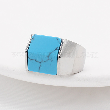 Прямоугольное кольцо на палец с синтетической бирюзой FIND-PW0021-08E-P-1