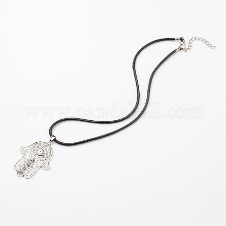 Palm Tibetan Style Alloy Pendant Necklaces NJEW-F197-04-1
