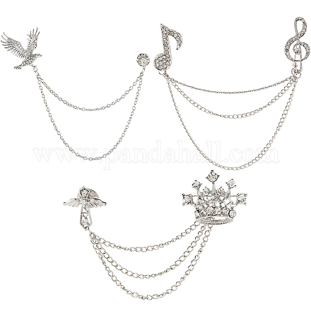 Gorgecraft 3 pièces 3 style couronne & aigle & note de musique cristal strass suspendus chaîne broches JEWB-GF0001-34-1