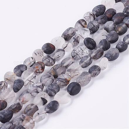 Natural Black Rutilated Quartz Beads Strands G-P278-24-1