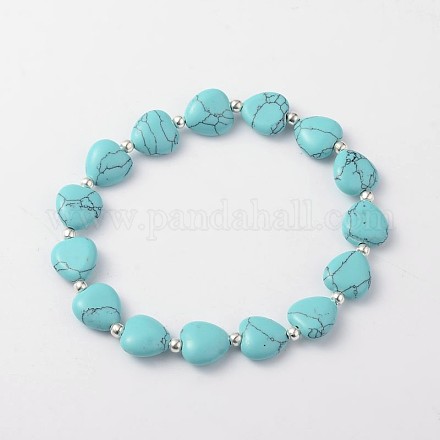 Heart Synthetic Turquoise Stretch Bracelets BJEW-JB02066-01-1