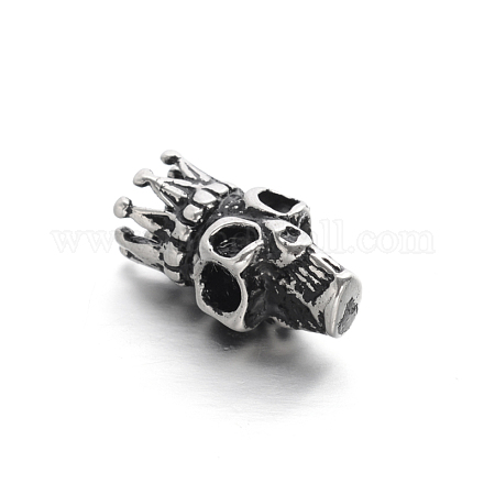 304 Stainless Steel Skull with Crown Beads STAS-G051-07AS-1