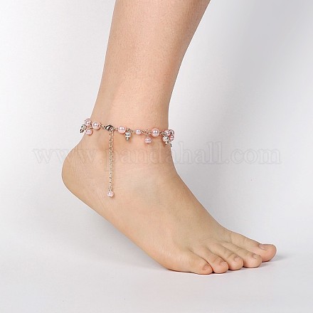 Glass Pearl Beads Anklets AJEW-AN00039-04-1