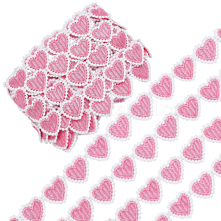 GORGECRAFT 5 Yards 23mm Pink Heart Lace Trim Heart-Shaped Embroidered Woven Ribbon White Edging Trimmings Applique for DIY Sewing Crafts Clothing Curtain Hat Bags Embellishments for Valentine's Day OCOR-GF0001-91C-1
