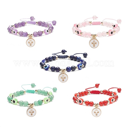 5Pcs 5 Style Alloy Enamel Cross Charm Bracelets Set BJEW-JB08817-1