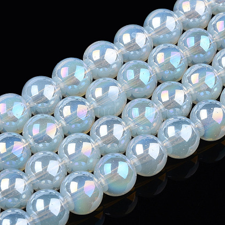 Chapelets de perles en verre d'imitation jade électrolytique GLAA-T032-J8mm-AB02-1
