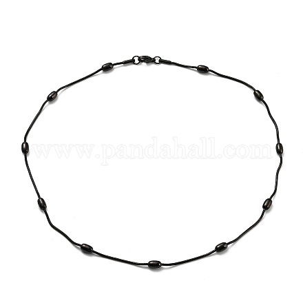 304 collier chaîne serpent ronde en acier inoxydable avec perles ovales NJEW-E098-04EB-1