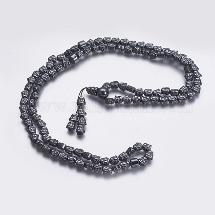 Non-magnetic Synthetic Hematite Mala Beads Necklaces NJEW-K096-08-1