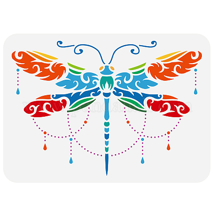 Pochoir de libellule Fingerinspire 8.3x11.7 pouce réutilisable fantaisie libellule dessin pochoir bricolage libellule avec motif pendentif en perles pour peindre sur le mur DIY-WH0396-0062-1