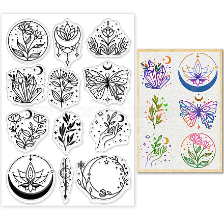 GLOBLELAND Plants Butterfly Clear Stamps Flower Moon Diamond Star Silicone Clear Stamp Seals for Cards Making DIY Scrapbooking Photo Journal Album Decoration DIY-WH0167-56-990-1