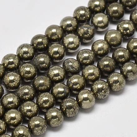 Natürliche Pyrit runde Perlen Stränge G-F197-10-10mm-1