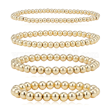 Anattasoul 4pcs 4 Größe Messing runde Perlen Stretch-Armbänder Set für Frauen BJEW-AN0001-07-1