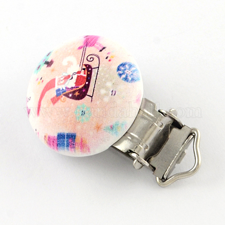 Sleigh with Presents Pattern Printed Wooden Baby Pacifier Holder Clip with Iron Clasp WOOD-R251-04B-1