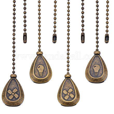 CRASPIRE 4Pcs 2 Style Bronze Teardrop Ceiling Fan Pull Chain Extender Charm Retro Pendant Adjustable Decorative Extension Connector Ball Bead Cord Replacement Hanging Ornaments for Lighting Lamp Decor FIND-CP0001-77-1
