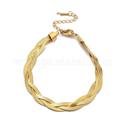 304 Stainless Steel Interlocking Herringbone Chain Bracelet for Men Women BJEW-H554-01G-1