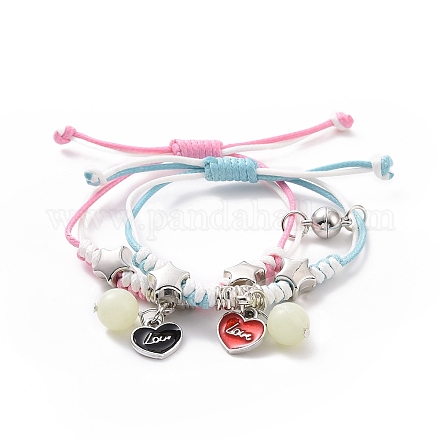 2 stücke 2 farbe leuchtende perlen & legierung emaille charms armbänder set VALE-PW0001-028A-1