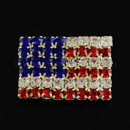 Shining Rectangle Shaped Patriotic USA American Flag Brass Rhinestone Cabochons RB-S022-05-1