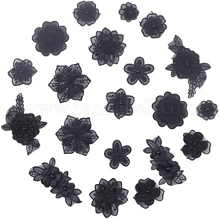 Nbeads 20 pcs noir broderie dentelle fleur patchs appliques bricolage artisanat tissu coudre sur des patchs pour la décoration couture réparation de vêtements en tissu DIY-NB0004-08-1