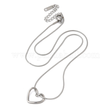 304 collar con colgante de corazón hueco de acero inoxidable con cadenas redondas de serpiente. NJEW-M202-05P-1