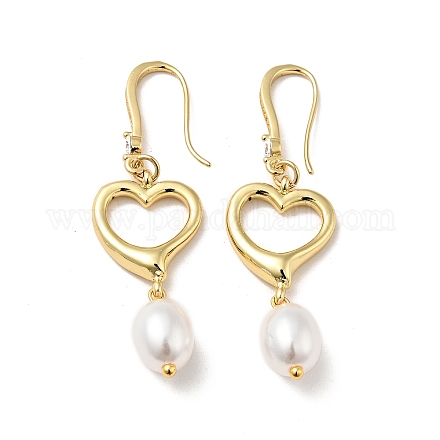 Boucles d'oreilles pendantes coeur avec perle d'imitation ABS EJEW-F288-22G-1