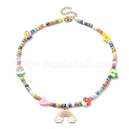 Halskette mit Regenbogen-Anhänger aus legierter Emaille NJEW-JN04348-1