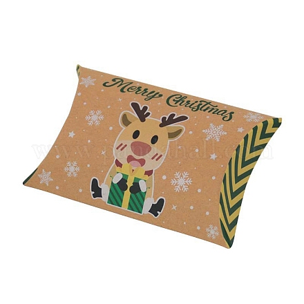 クリスマステーマのダンボールキャンディーピローボックス  漫画の鹿のキャンディースナックギフトボックス  砂茶色  折りたたみ：7.3x11.9x2.6cm CON-G017-02B-1
