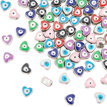 DICOSMETIC 80Pcs 8 Colors Heart Shape Space Bead Evil Eye Beads Charm Enamel Heart with Blue Pupil Beads CCB Plastic European Loose Beads for DIY Bracelet Necklace Earring Craft Making FIND-DC0001-40-1
