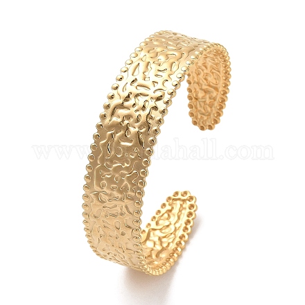 304 bracelet manchette plat texturé en acier inoxydable BJEW-G694-02G-1