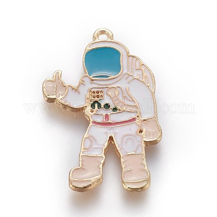 亜鉛合金チャーム  エナメル  宇宙飛行士  ライトゴールド  ホワイト  29.5x18.5x1.5mm  穴：1mm ENAM-P163-06-1