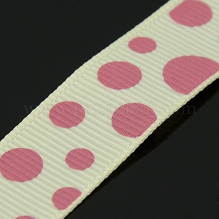 5/8 Zoll (16 mm) großes Ripsband mit beigem und hellviolettem rotem Punktemuster für Geschenkverpackungen X-SRIB-A010-16mm-04-1