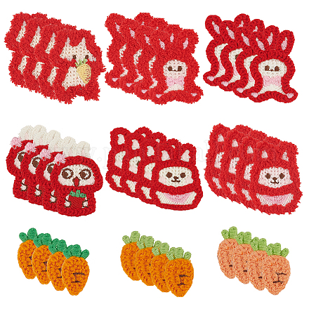 FINGERINSPIRE 36Pcs 9 Styles Easter Theme Crochet Knitted Patch Cute Rabbit & Carrot Knitted Appliques Patches Knitted Handmade Sewing on Applique Repair Decorative Crochet Patch for Clothes Bag Hat PATC-FG0001-76-1
