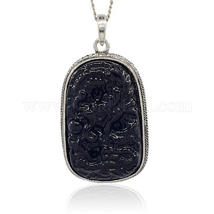 Antique Silver Plated Alloy Carved Resin Big Pendants PALLOY-J244-01AS-1