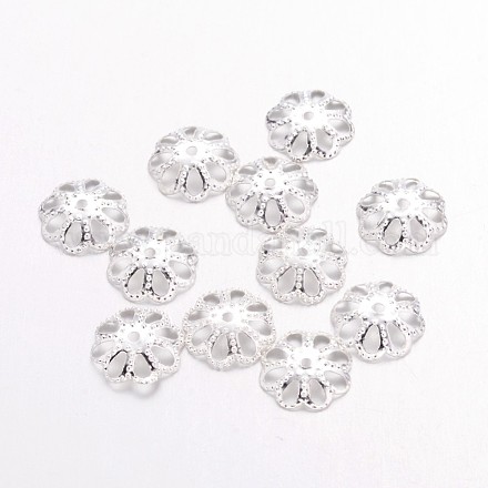 Capuchons de perles fantaisie en laiton plaqué argent X-J0K6G-S-1