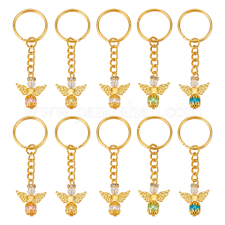 10 Uds. Angeltee de aleación de estilo tibetano de 10 colores con llaveros de abalorios de perlas de imitación de plástico abs KEYC-PH01510-1